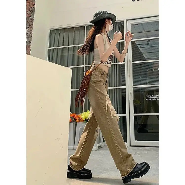 Blugi rupți cu design 2025, vară nouă, versatilă, versiune coreeană
