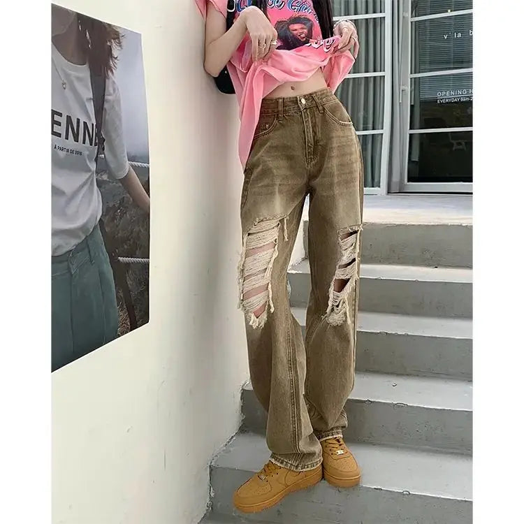 Blugi rupți cu design 2025, vară nouă, versatilă, versiune coreeană