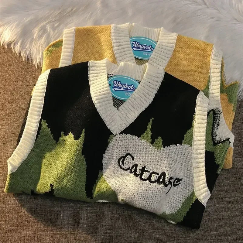 Pulover bărbat, haine coreene populare, cu guler în V, vestă vintage