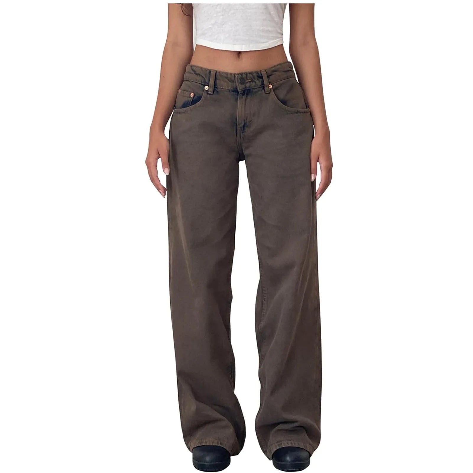 Blugi retro spălați, design pentru femei, cu talie medie, drepți