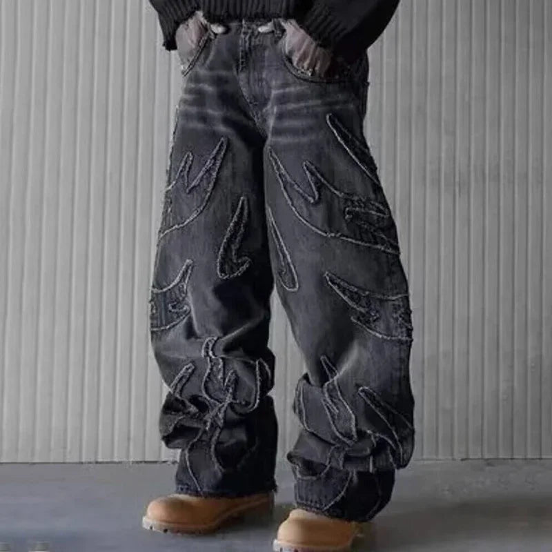 Pantaloni retro gotici de stradă, cu talie înaltă, cu picior larg, stil Y2k