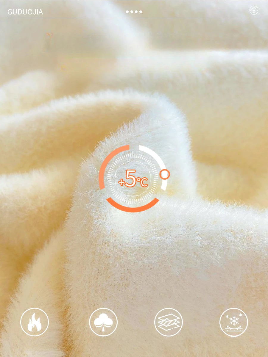 Pulover cu guler înalt pentru femei, iarna 2025, retro, cu căptușeală din catifea