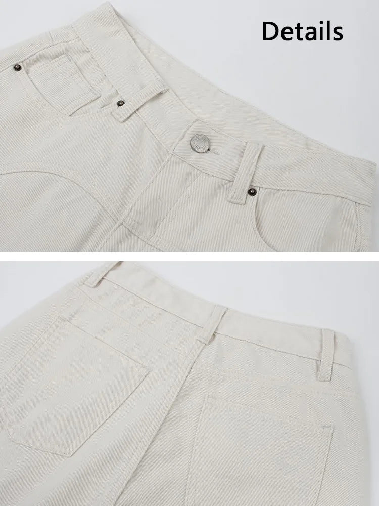 Blugi bej pentru femei, stil european la modă, lejer, casual, talie înaltă