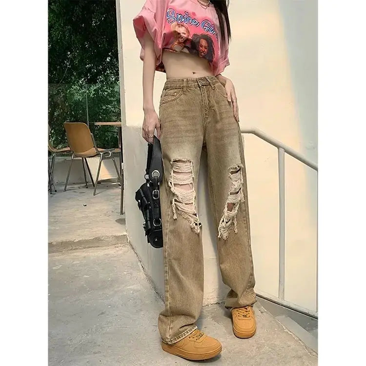 Blugi rupți cu design 2025, vară nouă, versatilă, versiune coreeană