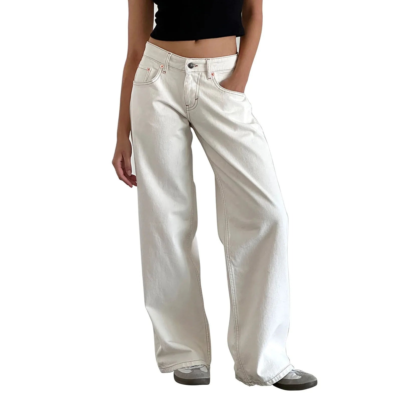 Blugi retro spălați, design pentru femei, cu talie medie, drepți