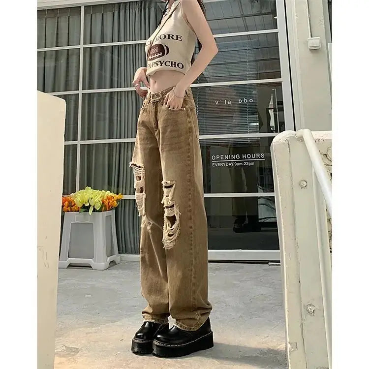 Blugi rupți cu design 2025, vară nouă, versatilă, versiune coreeană