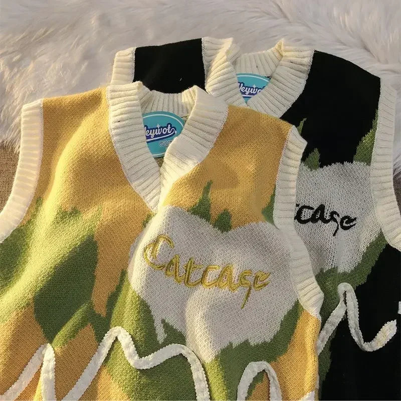 Pulover bărbat, haine coreene populare, cu guler în V, vestă vintage